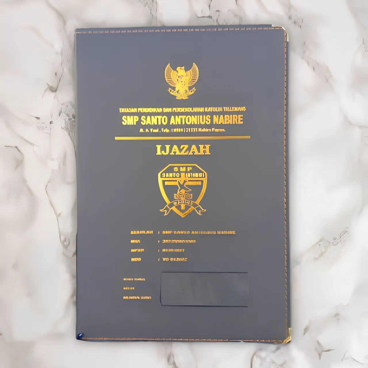Cover map raport premium dengan hot stamping emas